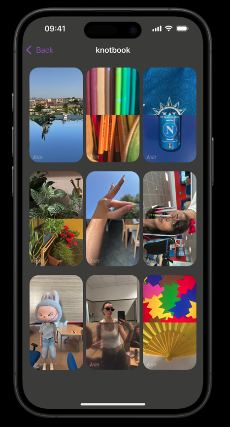 A screenshot of the knotbook screen in the app, showing a grid of completed daily knots from past days.