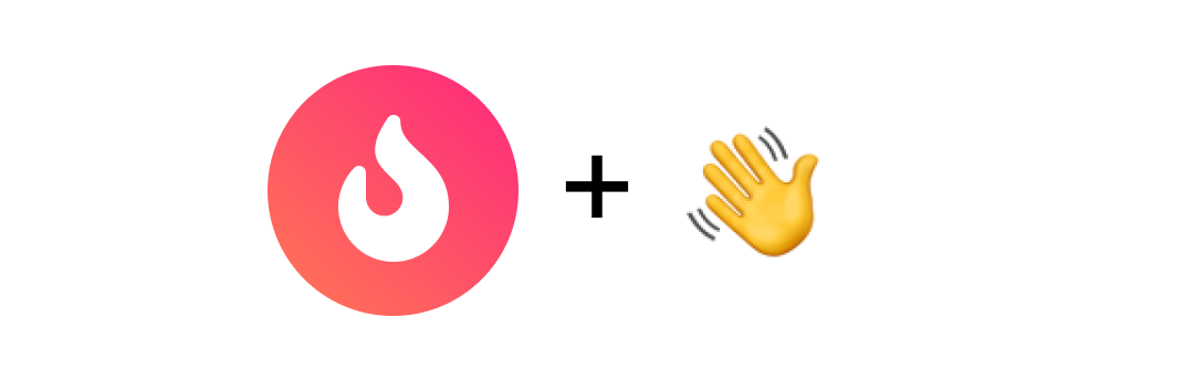 An image of a logo suggestive of the Tinder logo plus an emoji hand waving