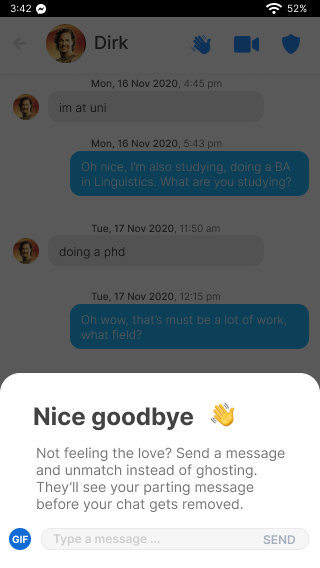 An image showing the &rsquo;nice goodbye&rsquo; modal