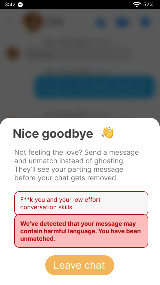 image showing someone trying to send an abusive message through the new feature