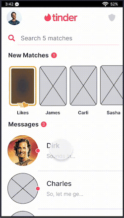 gif showing someone sending a goodbye message to a match on tinder, using the feature I&rsquo;ve designed that makes this process easy