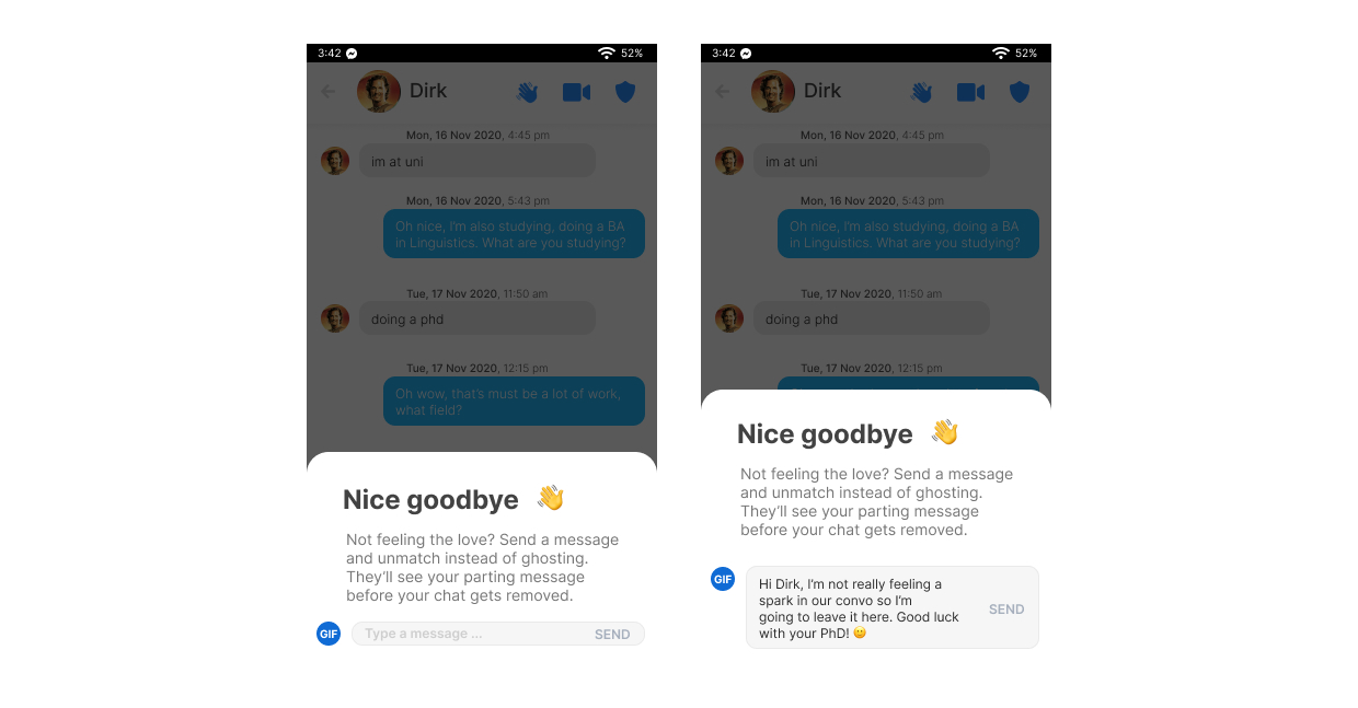 image showing someone sending a nice goodbye message through the new feature